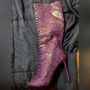 Purple and black open toe heeled shoes